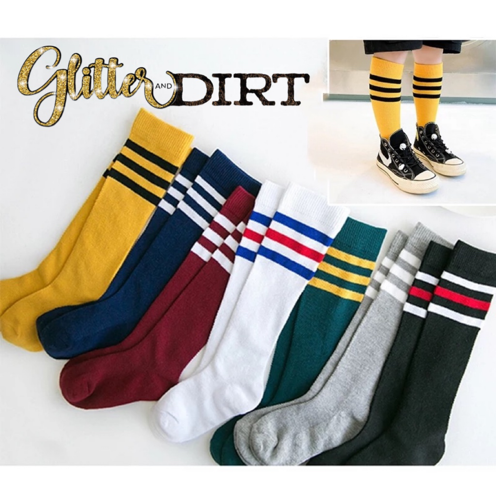 3 Stripe Socks Glitter and Dirt Co